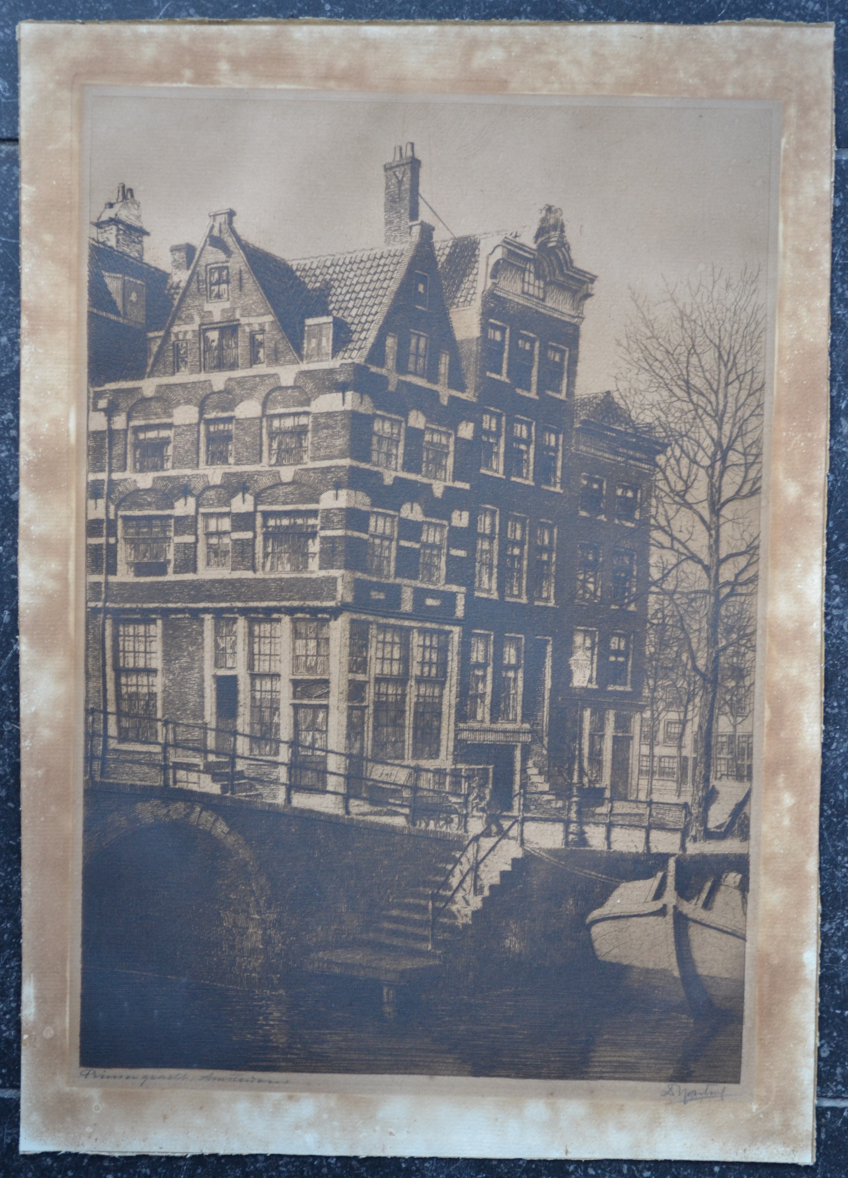 Dirk Harting - Ets - Prinsengracht Amsterdam - Handgesigneerd kopen? Bied vanaf 1!