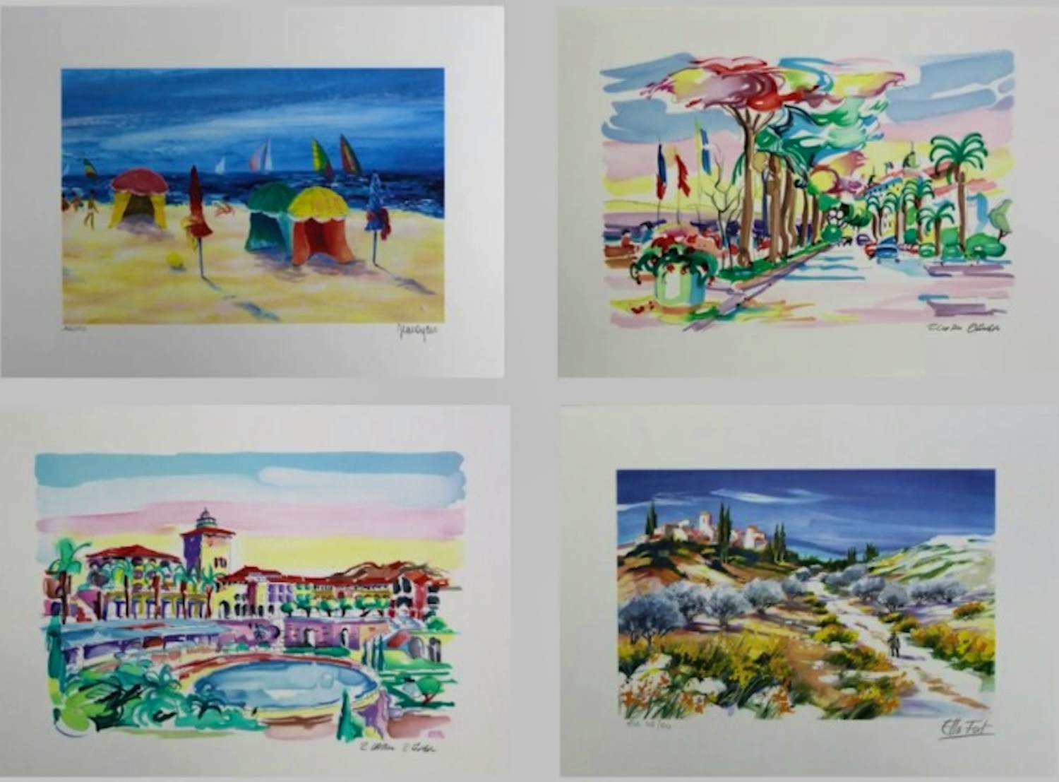 Olivier Zlatku - e.a: vier lithografieën: Landschap, Strand, Cannes, Monaco kopen? Bied vanaf 25!