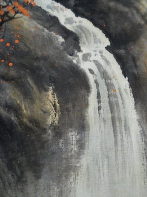 Niet of onleesbaar gesigneerd - Japanse scroll, “Waterval” - Aquarelverf + inkt + porselein - vroeg 20e Eeuw kopen? Bied vanaf 1!