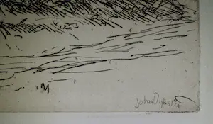 Johan Dijkstra - Ets, Gezicht op Obergum vanaf Winsum kopen? Bied vanaf 50!