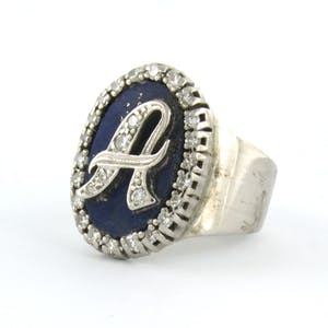 18k gouden ring bezet met lapis lazuli en 8 kant geslepen diamant tot. 0.15ct kopen? Bied vanaf 500!