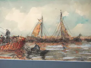 Wim Bos - Gemengde Techniek - Vissersboten op Zee kopen? Bied vanaf 150!