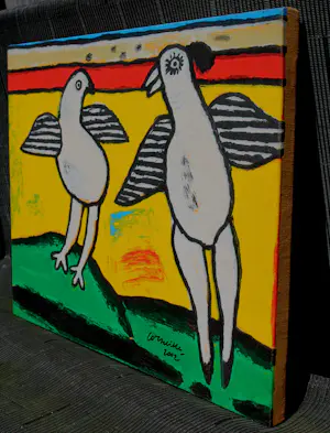 Corneille - Zeefdruk op doek: 2 vogels - 2002 (oplage slechts 75 stuks!) kopen? Bied vanaf 225!