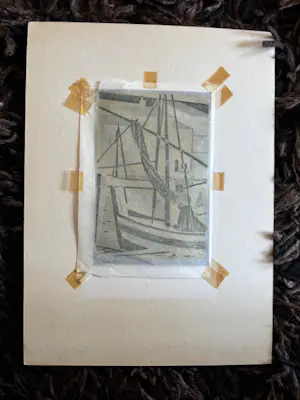 Geert Geerligs - linosnede: het inhalen van de netten kopen? Bied vanaf 25!