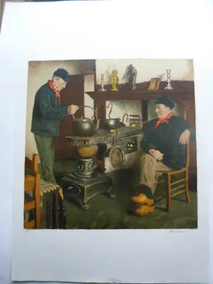 Lucien Van de Velde - Litho, Titel, "Interieur te Bokrijk ". kopen? Bied vanaf 20!