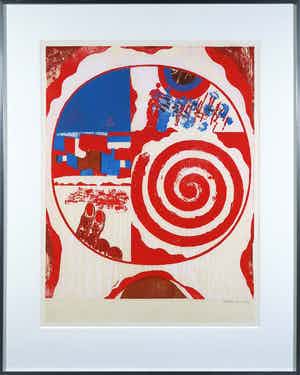 Jef Diederen - Houtsnede op rijstpapier, Abstracte compositie - Ingelijst verkocht voor € 70!