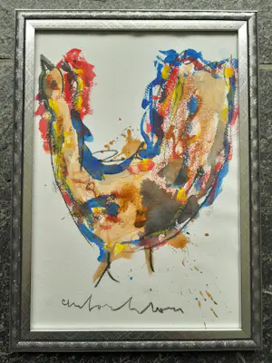 Anton Heyboer - Kip - Gemengde Techniek 1995 - 34 x 25 cm - ingelijst kopen? Bied vanaf 125!