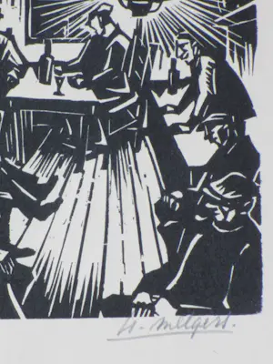 Henk Melgers - Cafe-interieur - Houtsnede kopen? Bied vanaf 120!