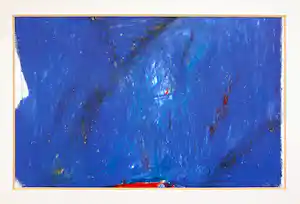 Jacques Laissue - blaue Fläche mit rotem Bogen - Ölpastelkreide verkauft für € 200!
