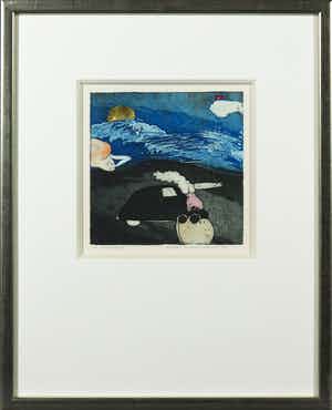 Michel van Overbeeke - Kleurenets met bladgoud, On my way I - Ingelijst verkocht voor € 35!