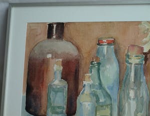 Henk Lit - Aquarel, “Stilleven met flessen” - gesigneerd & ingelijst – ca 1970 kopen? Bied vanaf 40!