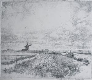 Gerrit Slavenburg - Heiloo/Limmen, de Lei met Noordermolen - ets kopen? Bied vanaf 45!