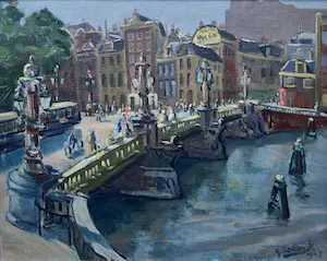 AcheterGe ter Horst - olieverf op doek | ' Blauwbrug te Amsterdam' | 1943? Enchérissez de 950!