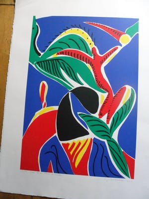 Yolande Brouwers - Zeefdruk. Titel, "Dans tussen hemel en aarde". kopen? Bied vanaf 15!