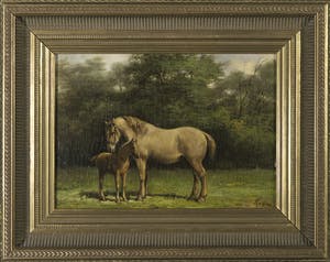 Klaas van Vliet - Olieverf op paneel, Paard met veulen - Ingelijst kopen? Bied vanaf 150!