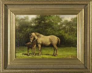 Klaas van Vliet - Olieverf op paneel, Paard met veulen - Ingelijst verkocht voor € 150!