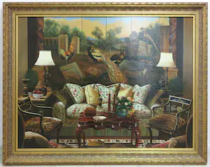 Niet of onleesbaar gesigneerd - Olieverf op paneel, Interieur landhuis- Ingelijst (Groot) kopen? Bied vanaf 1!