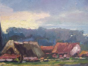 Ricky Damen-Vereijken - Landschap met toren. kopen? Bied vanaf 50!