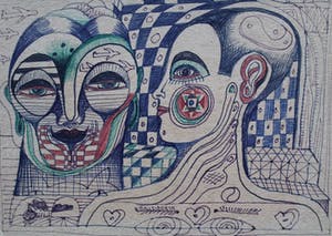 Ernst Vijlbrief - pentekening op karton kopen? Bied vanaf 50!