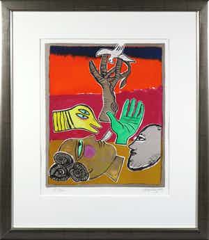 Corneille - Zeefdruk, Main vert - Ingelijst verkocht voor € 150!