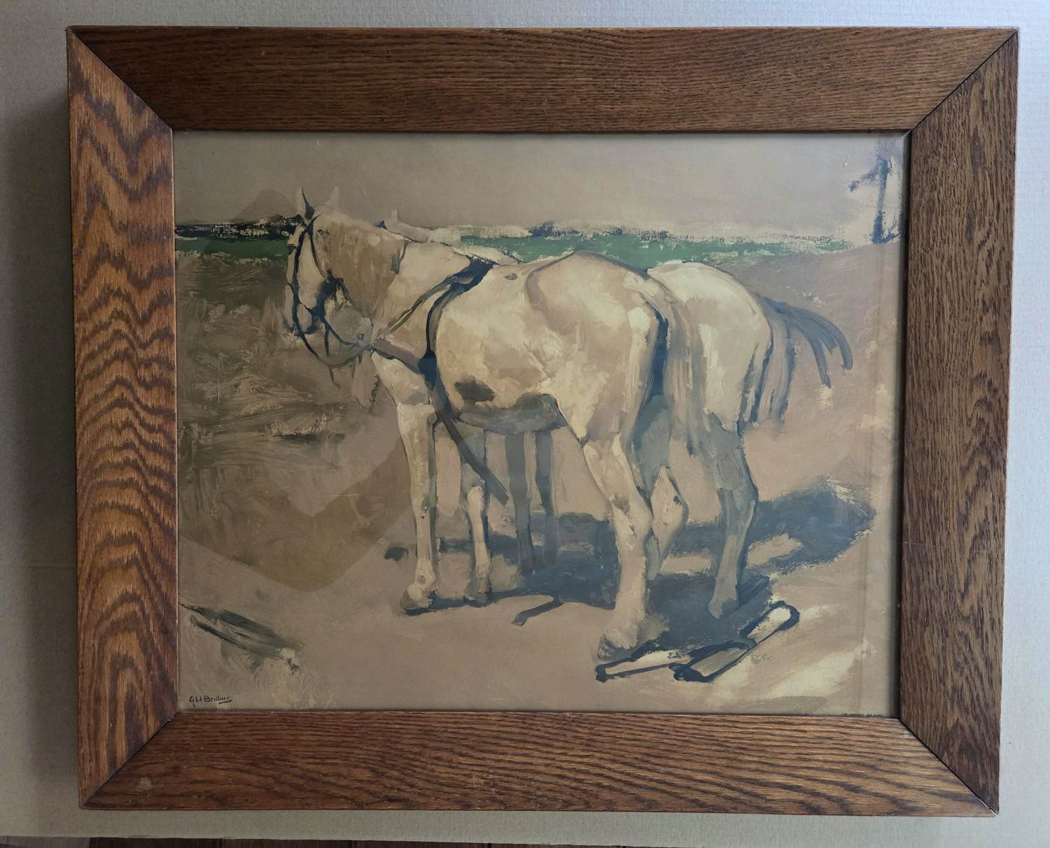Buy George Hendrik Breitner - Twee witte paarden. Litho. Eiken lijst.? Bid from 59!