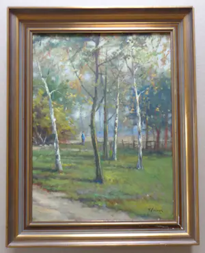 Tjerk Wielinga - PERSOON TUSSEN DE BOMEN / OLIEVERF DOEK / 48x38cm / KADER / SIG kopen? Bied vanaf 45!