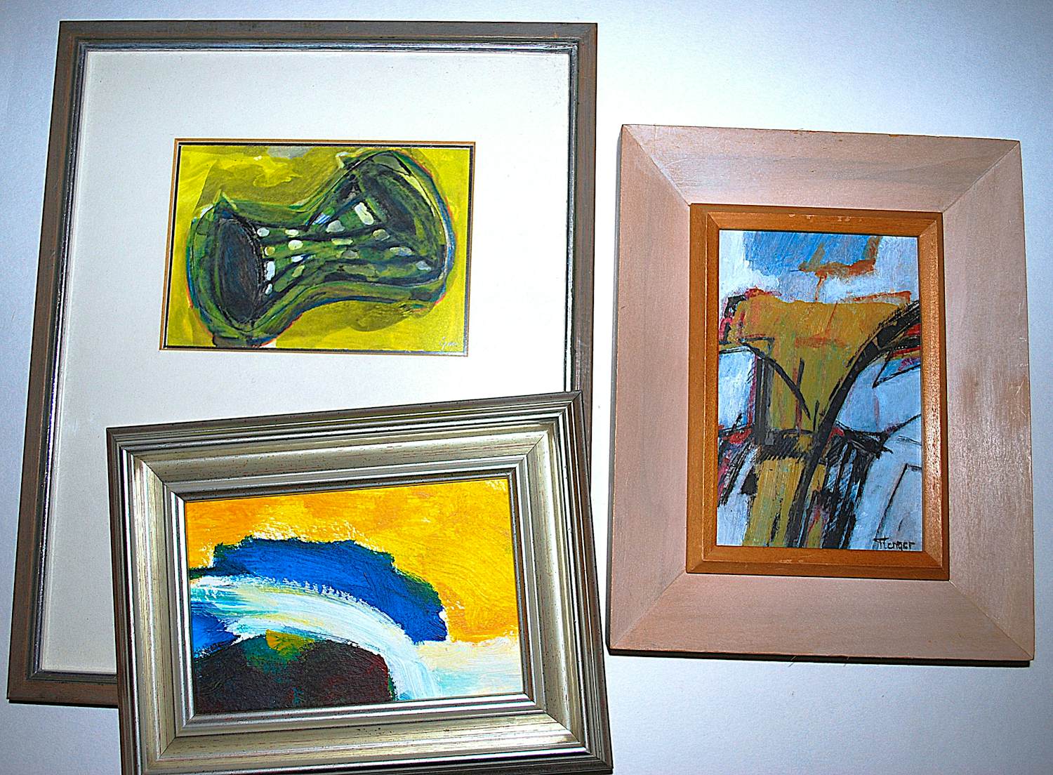 Frea Lenger - 3 abstracte kleine schilderijen (2x onbekend) kopen? Bied vanaf 75!