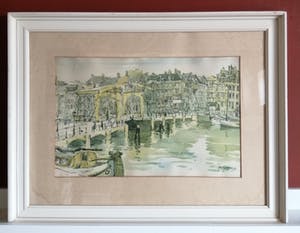 Jan Korthals - (1916-1972) - Magere brug over de Amstel te Amsterdam - 1968 kopen? Bied vanaf 75!