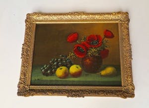 Niet of onleesbaar gesigneerd - Romantisch Stilleven Klaprozen - Hollandse School - 30-er jaren - Fraaie lijst kopen? Bied vanaf 1!