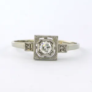 ART DECO 14k witgouden ring bezet met oud Europees en roos geslepen diamant kopen? Bied vanaf 300!