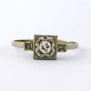 ART DECO 14k witgouden ring bezet met oud Europees en roos geslepen diamant verkocht voor € 300!