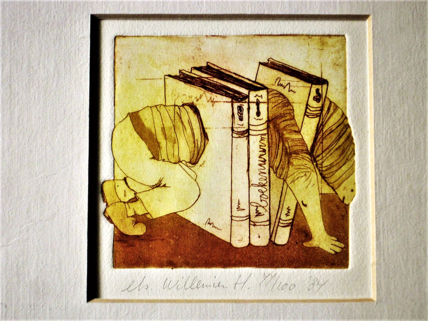 Willemien Holterman - Handgekleurde ets "de Boekenwurm" / oplage 100 / potloodgesigneerd kopen? Bied vanaf 23!
