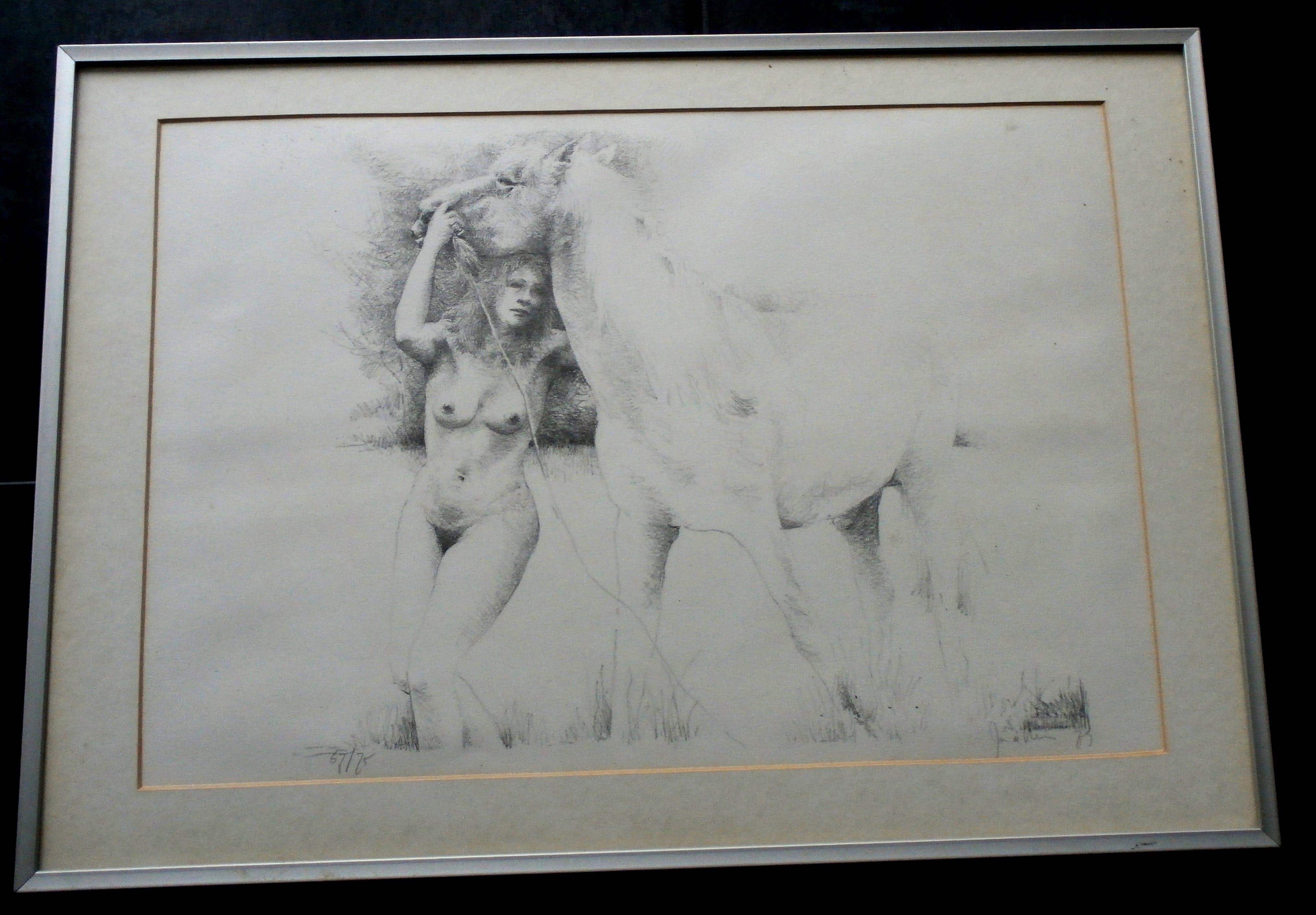 Jan de Haas - litho: naakte vrouw met paard - 1979 kopen? Bied vanaf 30!