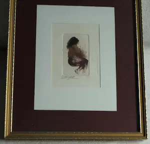 Niet of onleesbaar gesigneerd - Ingelijste ets , Halfnaakte vrouw kopen? Bied vanaf 1!