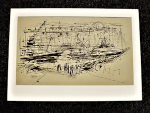 Ria Exel - Nieuwe Haagse School - Zwarte Inkt tekening - "Scheveningen vissersboten haven" kopen? Bied vanaf 37!