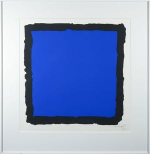 Bram Bogart - Zeefdruk, Z.T. Compositie in blauw en zwart - Ingelijst kopen? Bied vanaf 1!