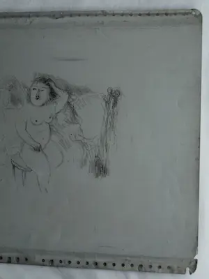 Metten Koornstra - Originele drukplaat , “Naakte vrouw poserend voor bed” – 1965 kopen? Bied vanaf 25!