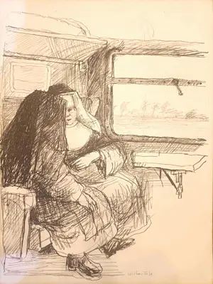 Aat Veldhoen - Twee Nonnen in Trein rotaprint kopen? Bied vanaf 25!