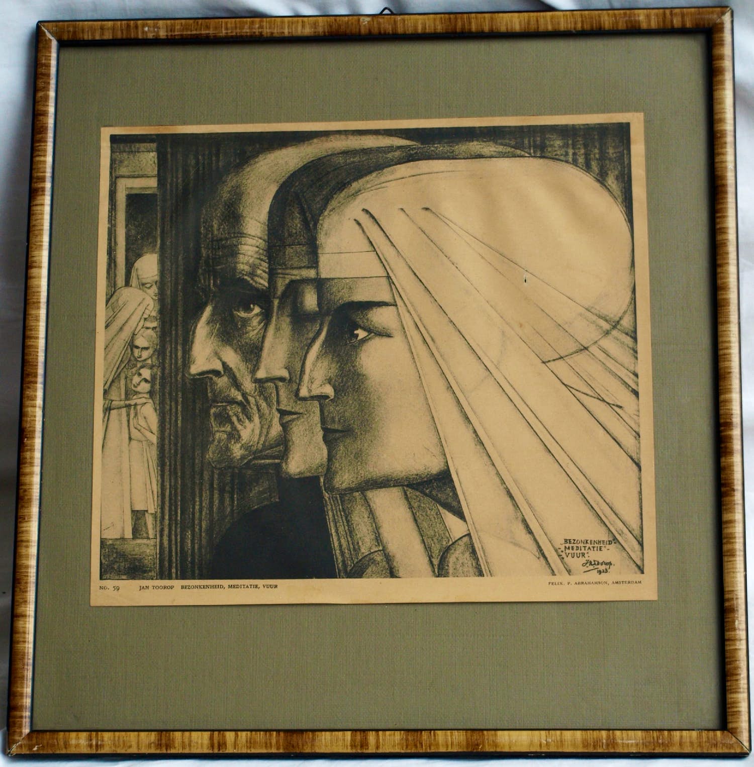 Jan Toorop - Ingelijste prent, “Bezonkenheid, Meditatie, Vuur” – 1923 verkocht voor € 35!