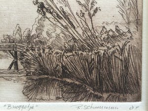 Ronald J. Schuurman - 'Lelystad' & 'Bruggetje' | set van 2 etsen (1x droge naald) - in sepia tint kopen? Bied vanaf 65!