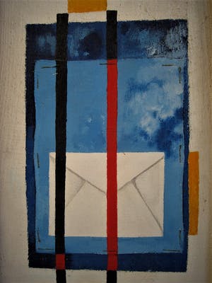 Ton Frenken - Borzo Gallery - Geometrisch Olieverf - "LetrofFrshp" -gesigneerd met opdracht kopen? Bied vanaf 10!