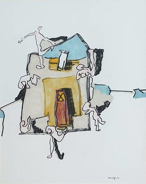 Hans Verweij - Viltstift tekening (1984) - Ingelijst kopen? Bied vanaf 1!