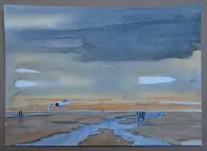 Franklin Meijer - Waddenzee - 4 x aquarel studies kopen? Bied vanaf 20!