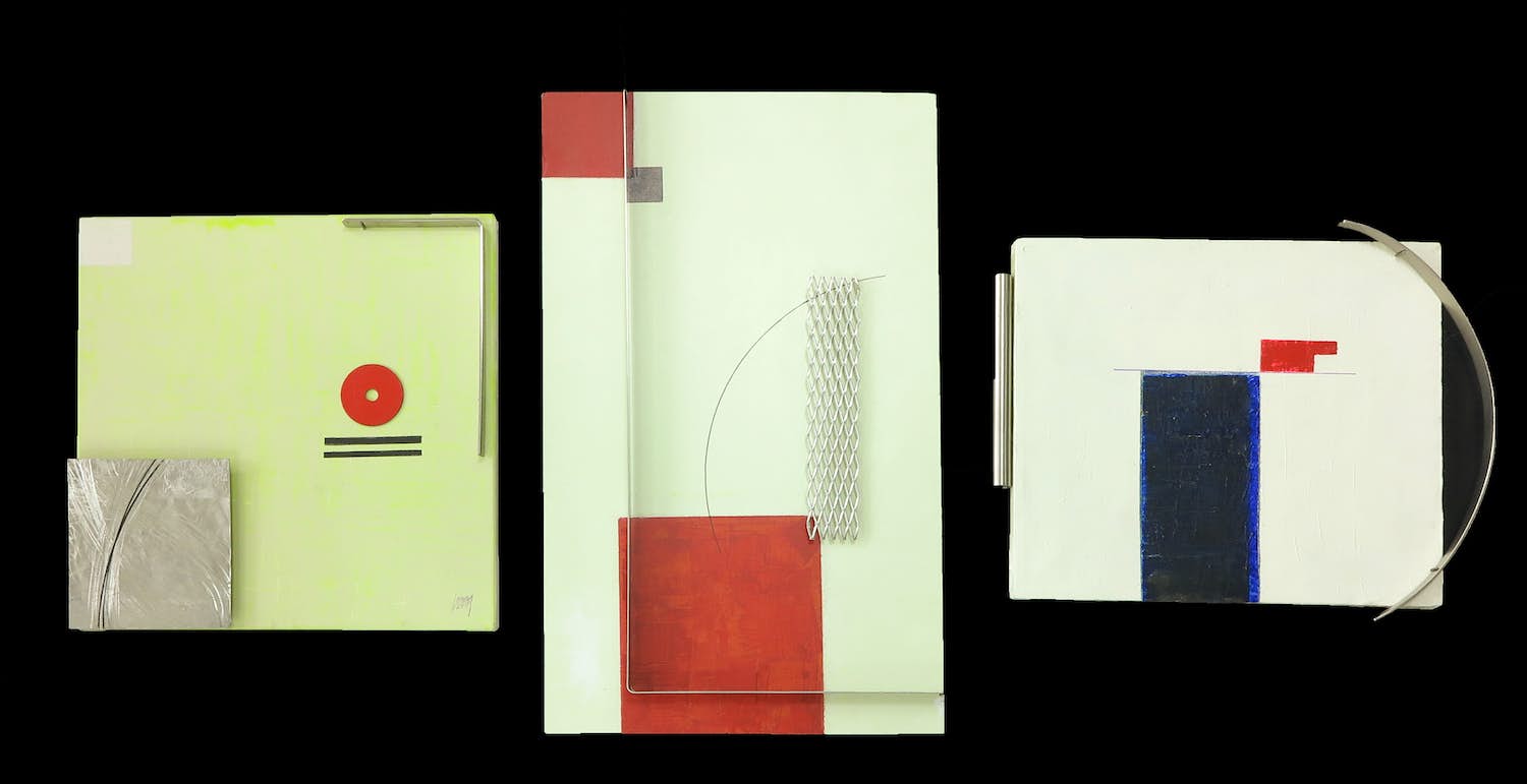 Menno Meijer - Lot van drie 3d-geometrisch-abstracte werken in gemengde techniek (verf, metaal) kopen? Bied vanaf 1!