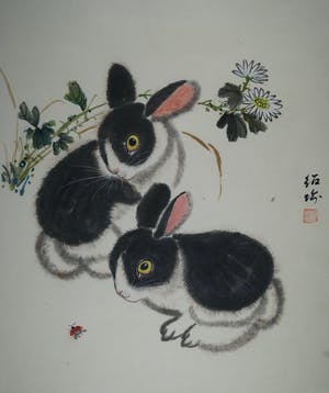 Niet of onleesbaar gesigneerd - twee konijntjes kopen? Bied vanaf 1!