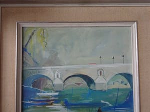 Niet of onleesbaar gesigneerd - Parijs de Seine met brug en visser kopen? Bied vanaf 1!