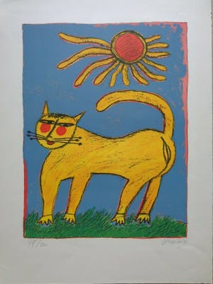 Corneille - GELE KAT / KLEURLITHO / 62x46cm / SIG / 1991 kopen? Bied vanaf 190!