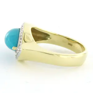 14k gouden ring met turkoois en briljant geslepen diamanten tot circa 0,15ct kopen? Bied vanaf 710!