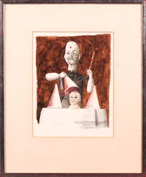 Herman Berserik - Aquarel, De goochelaar - Ingelijst verkocht voor € 350!