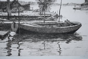 Willem Witjens - grote heldere ets - verstilde scene met vissersboten - 1929 kopen? Bied vanaf 60!